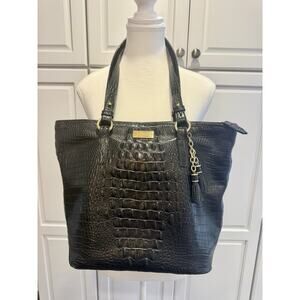Brahmin Large Asher Croc Embossed Black Melbourne Leather Satchel Tote Bag